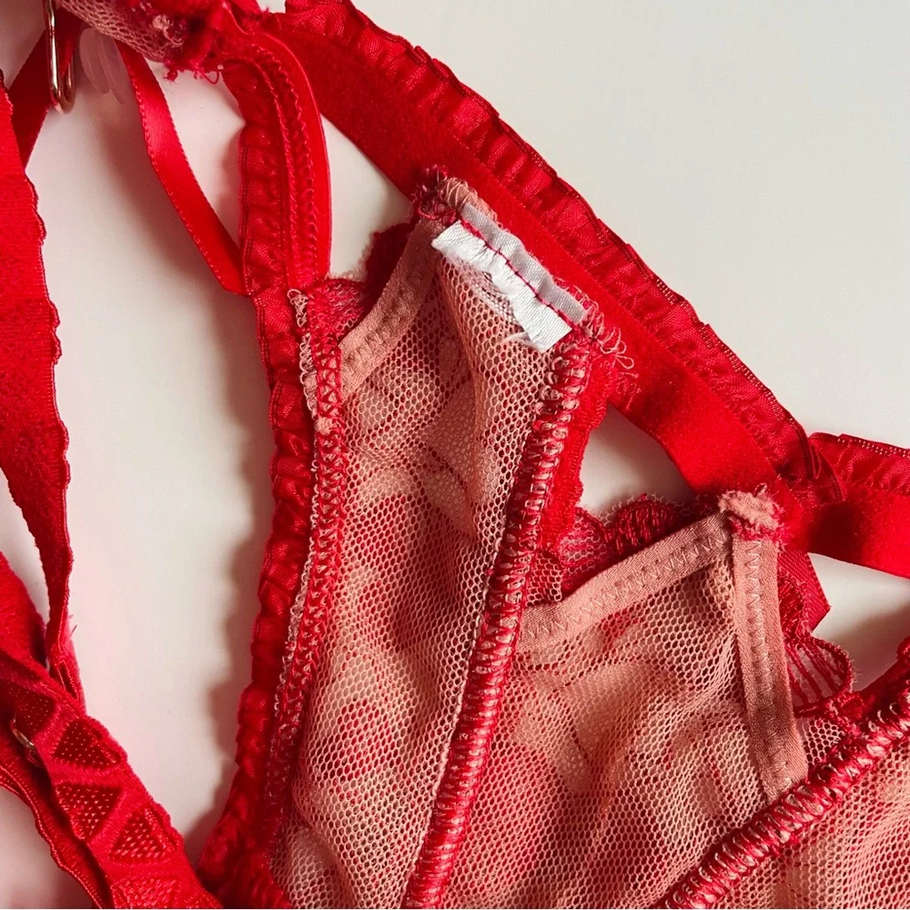 5PCS Lounge Lingerie 34C SMALL red valentines bra set - Picture 10 of 12